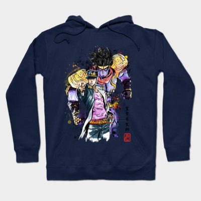 Bizarre Adventure Watercolor Hoodie Navy Blue / S