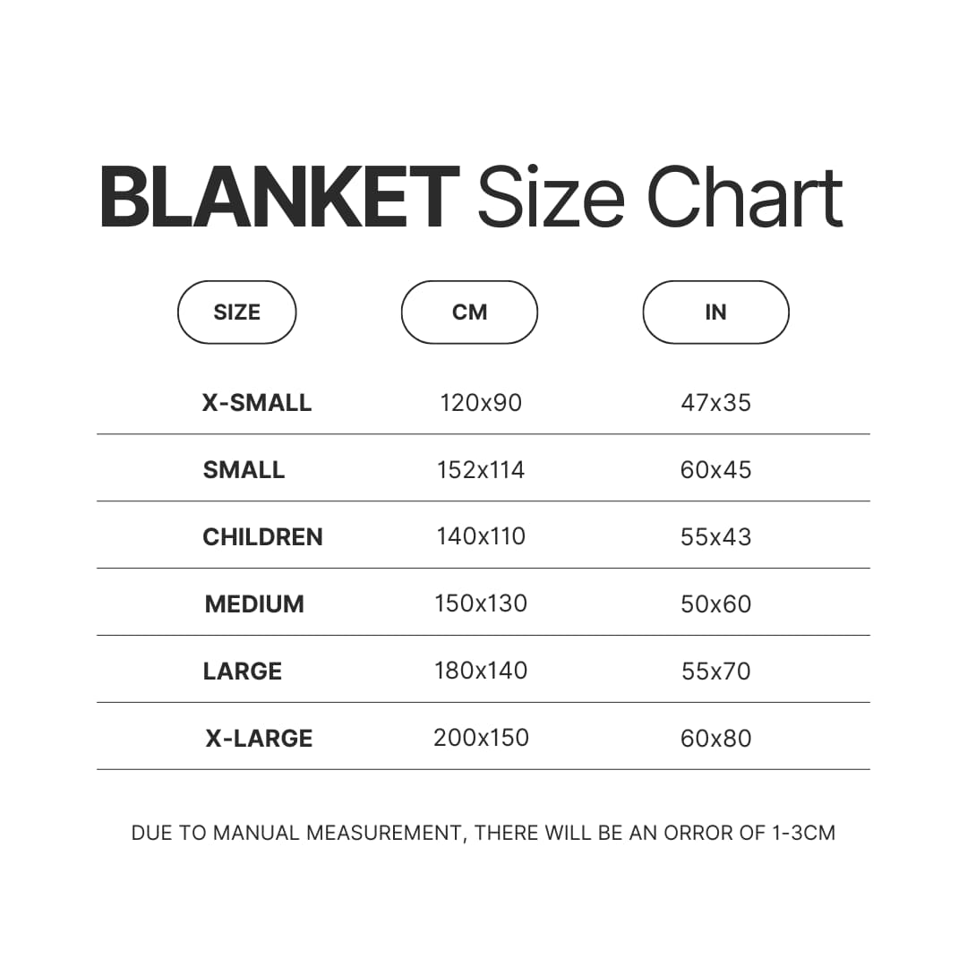 Blanket Size Chart - JoJo's Bizarre Adventure Merch