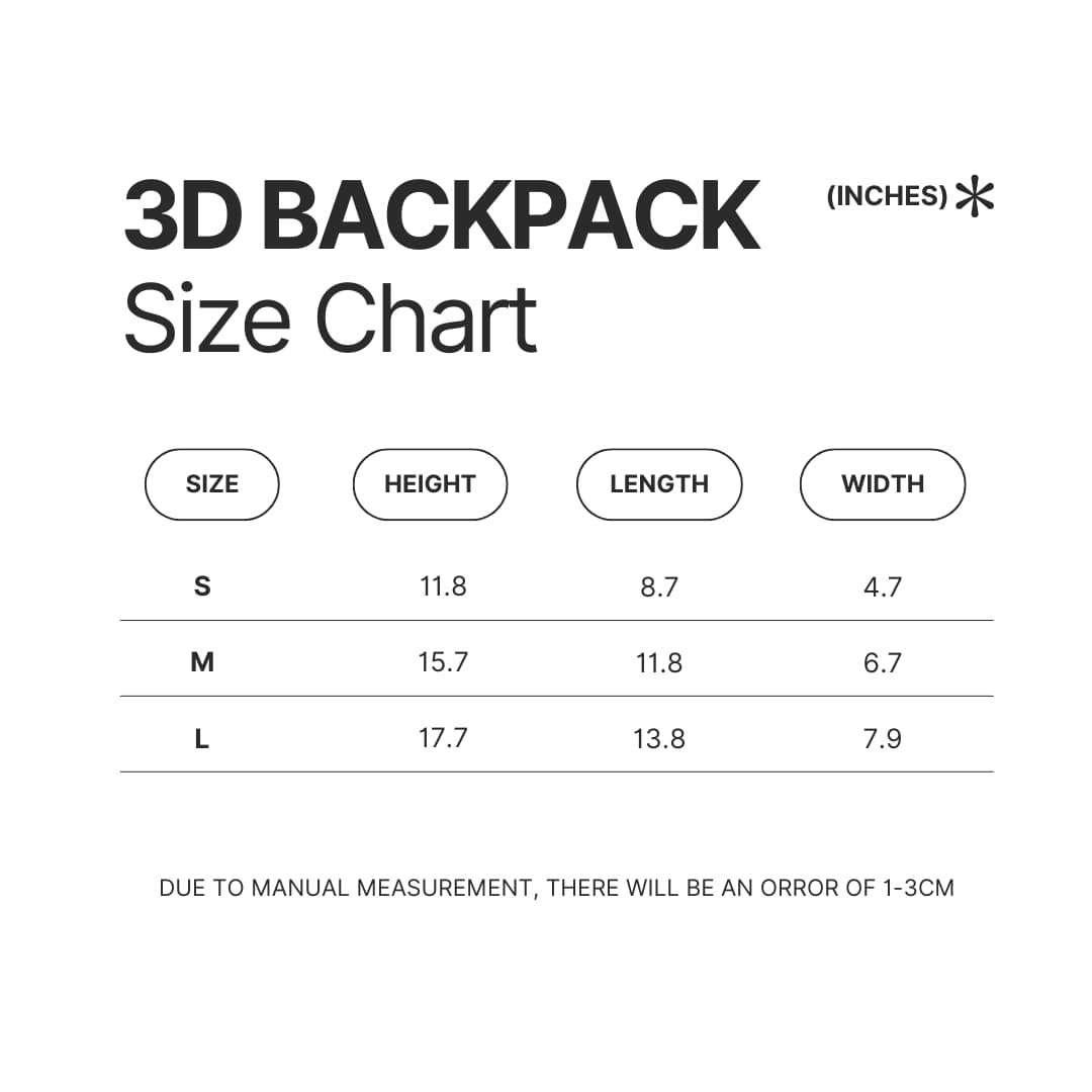 3D Backpack Size Chart - JoJo's Bizarre Adventure Merch